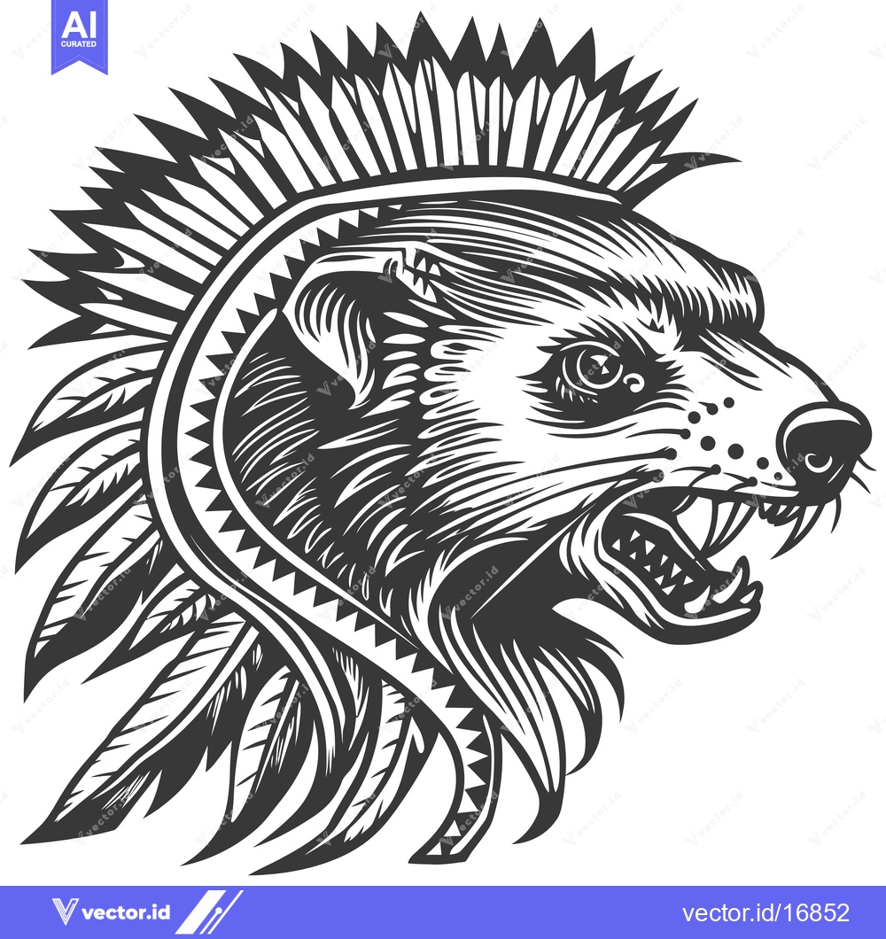 Premium Vector dari Angry Bear With Native American Headdress