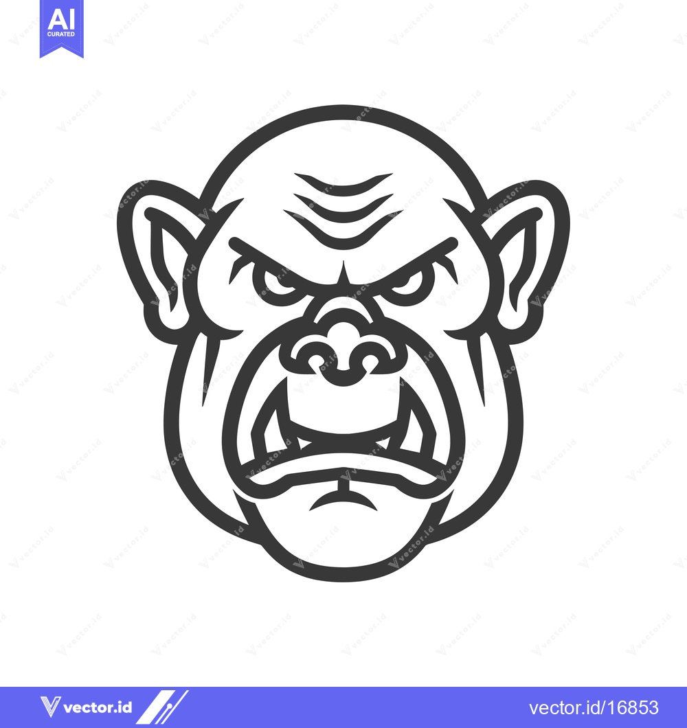 Premium Vector of Angry Black and White Cartoon Orc Face