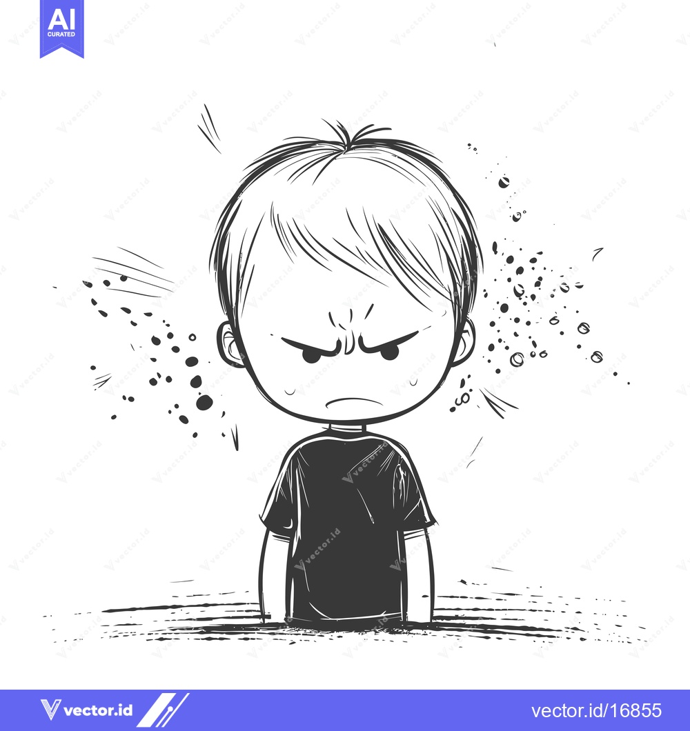Premium Vector of Angry Boy Character Illustration with Lines and Dots
