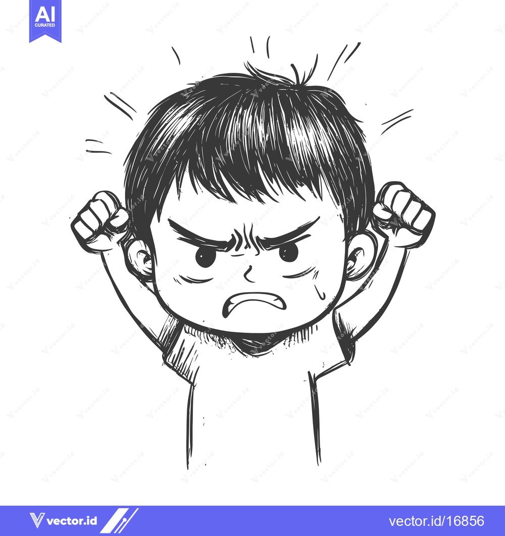 Premium Vector dari Angry Cartoon Boy with Fists Clenched