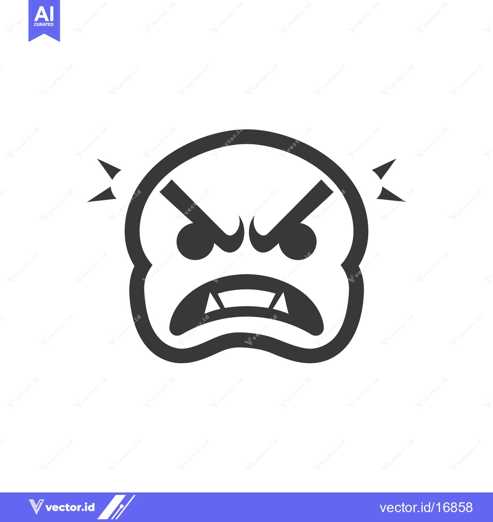 Premium Vector of Angry Cartoon Face with Fangs and Eyebrows