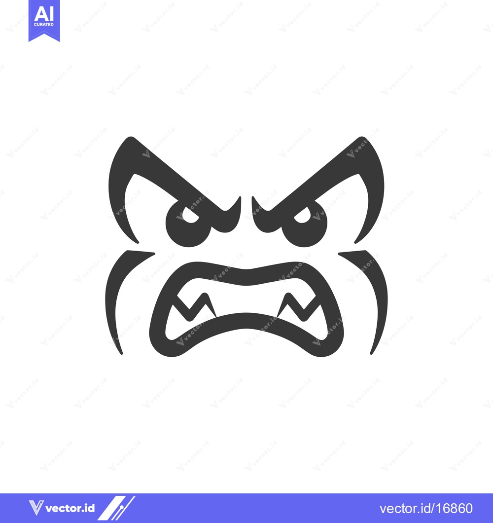Premium Vector dari Angry Cartoon Face with Sharp Teeth and Eyebrows