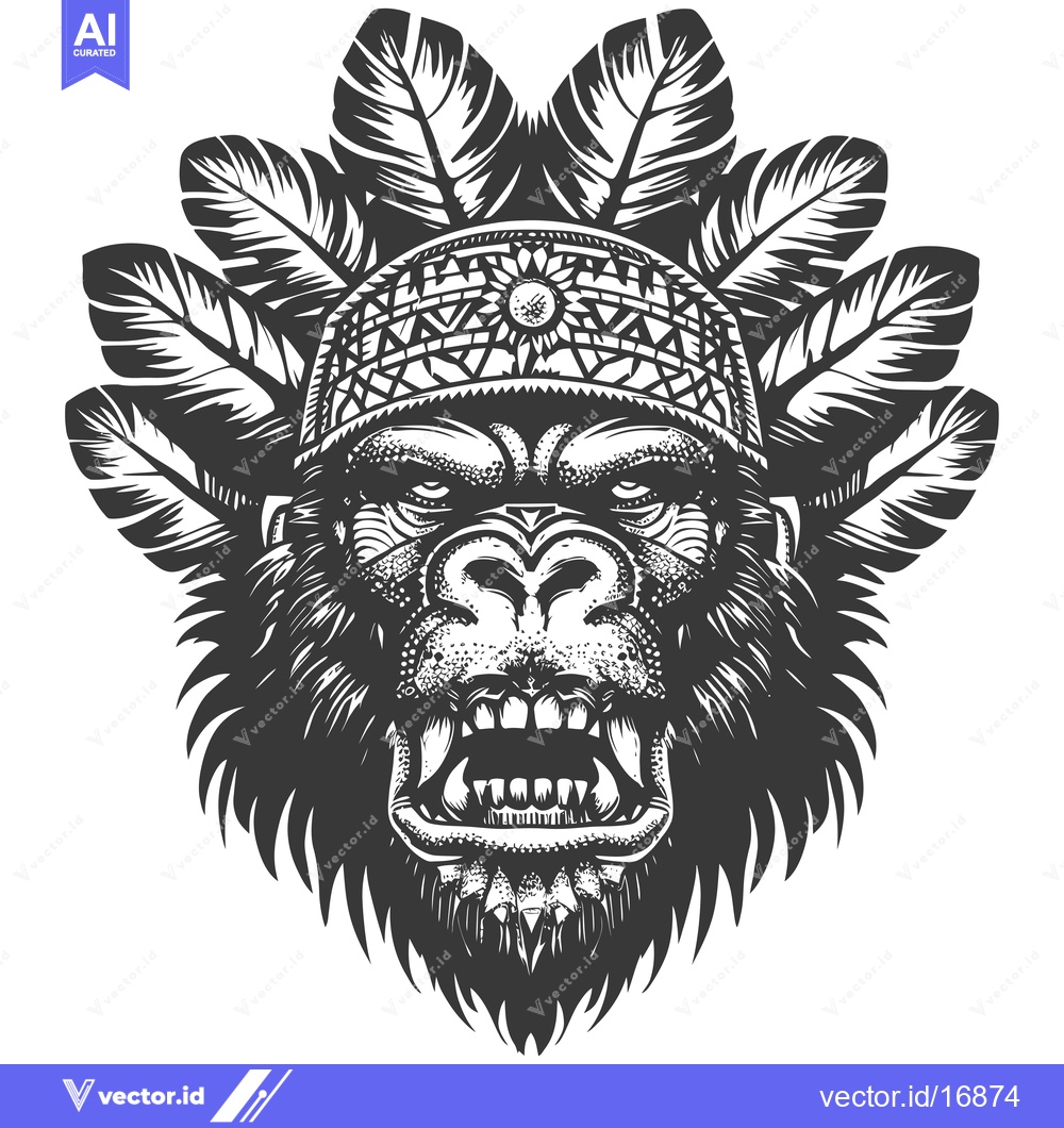 Premium Vector of Angry Gorilla Wearing Native American Headdress