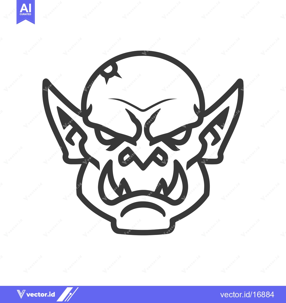Premium Vector of Angry, Scarred Orc Head with Pointed Ears and Fangs