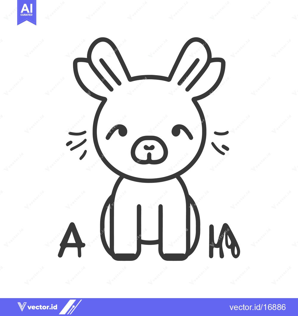 Premium Vector of A smiling line art illustration depicting a cute sitting animal