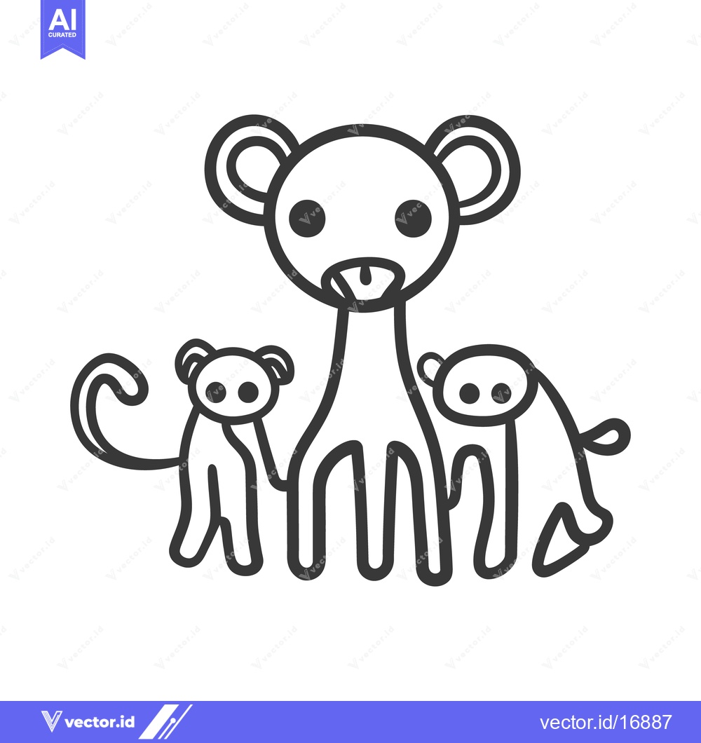 Premium Vector of Simple line drawing depicts a family of three monkey like creatures