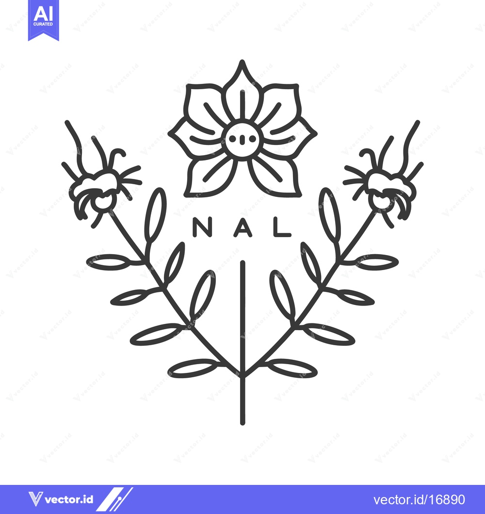 Premium Vector dari A detailed line drawing featuring flowers leaves and the word nal