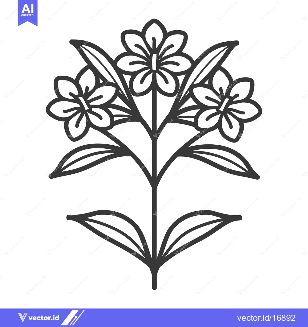 Premium Vector of Three delicate flowers and leaves are arranged on a stem