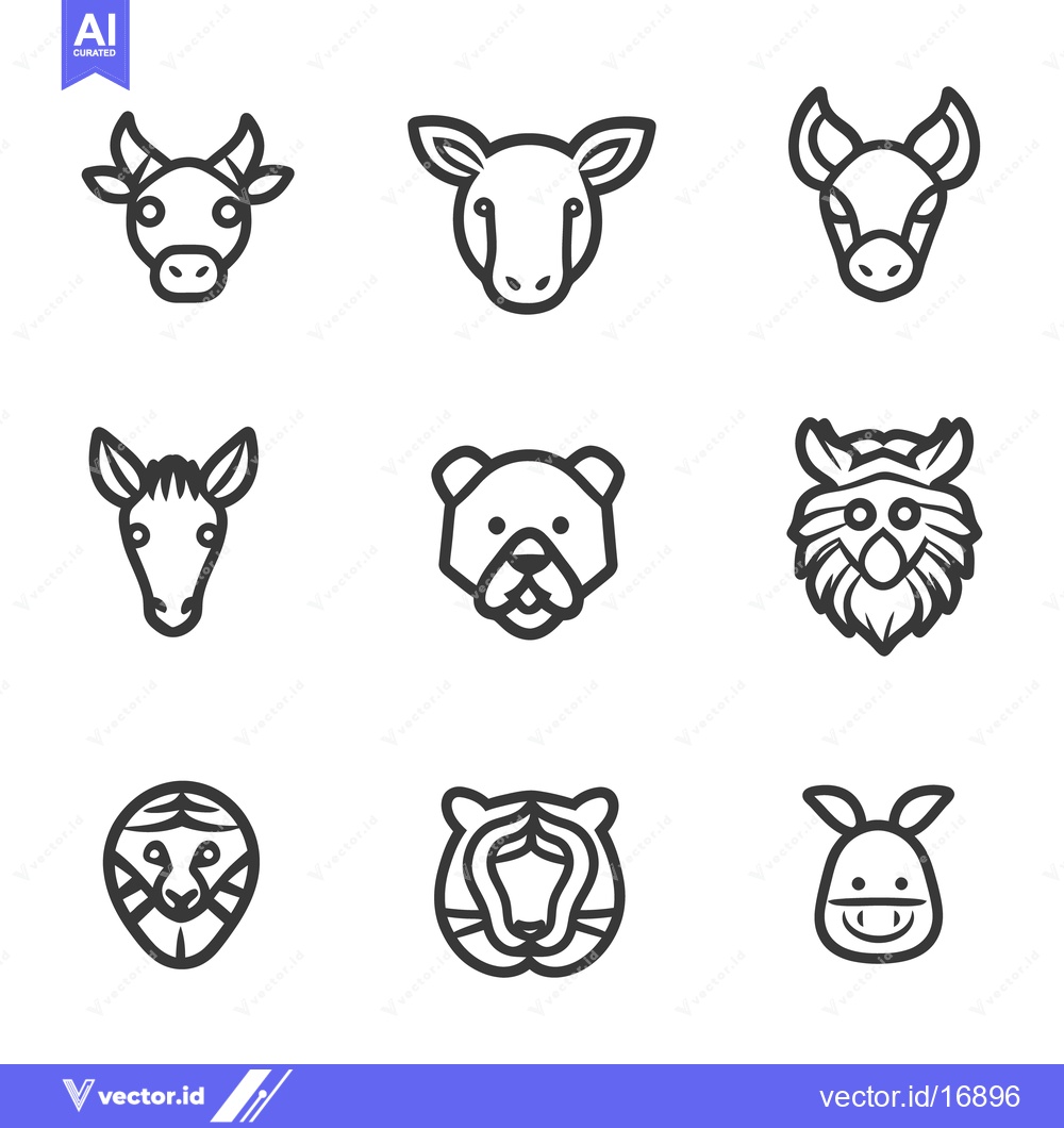 Premium Vector dari Line drawings of various different animal head icons