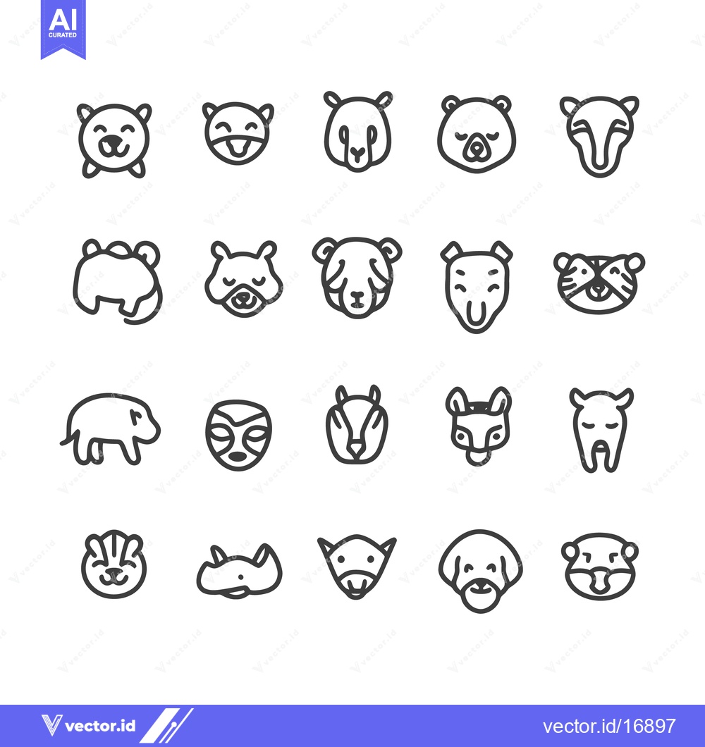 Premium Vector dari A collection of various simplified line drawings of animal faces