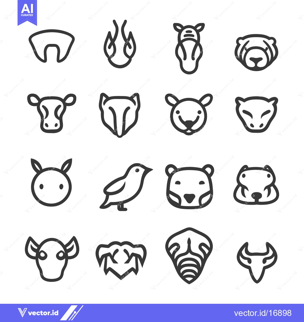 Premium Vector dari Simple Line Drawings Depicting Various Animal Faces and Heads