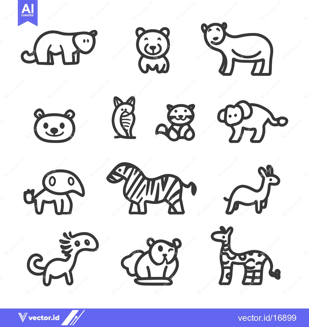 Premium Vector dari Illustrated icons of various cute and friendly cartoon animal characte