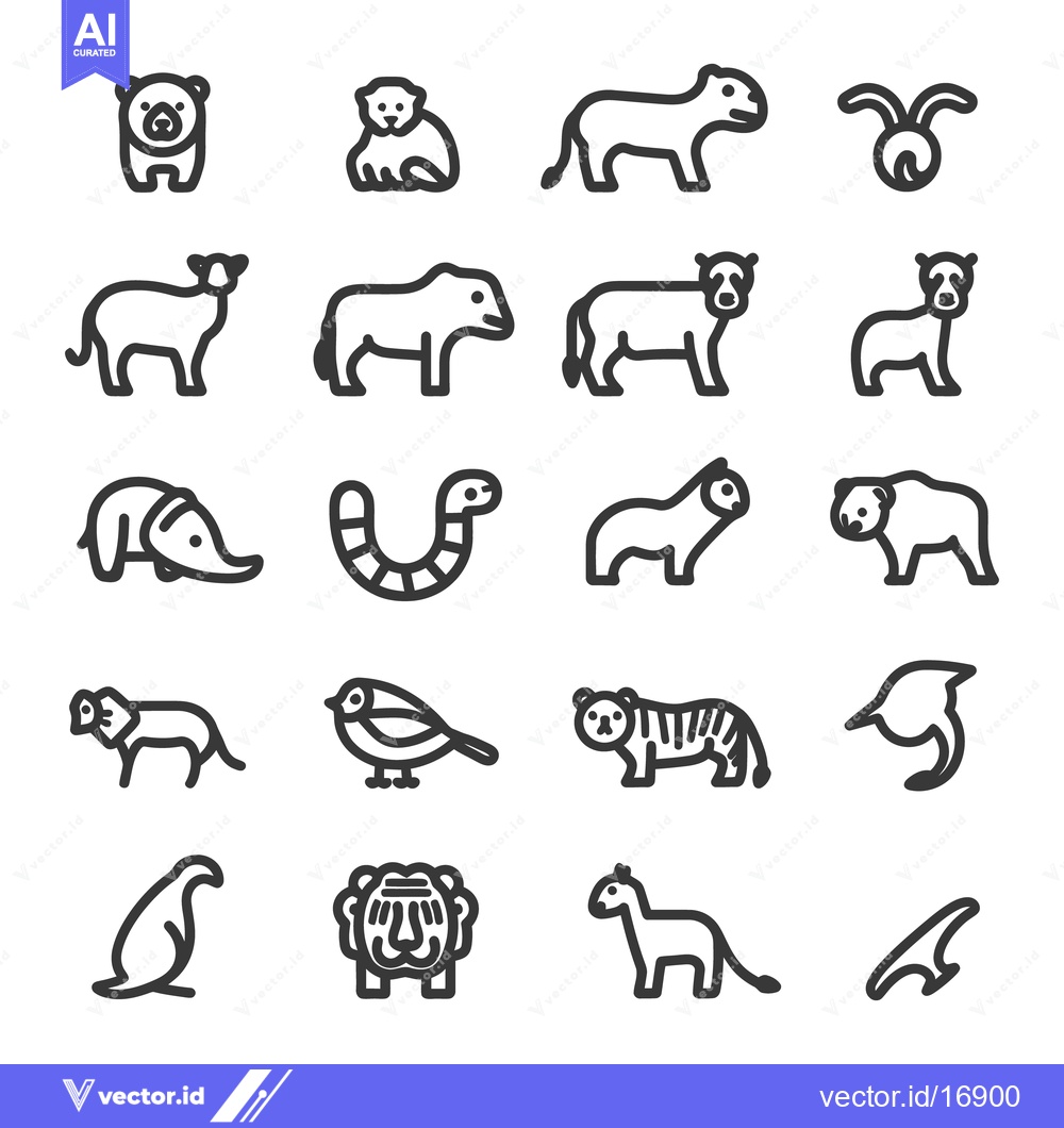 Premium Vector dari Sixteen different stylized animal illustrations arranged in a grid pat