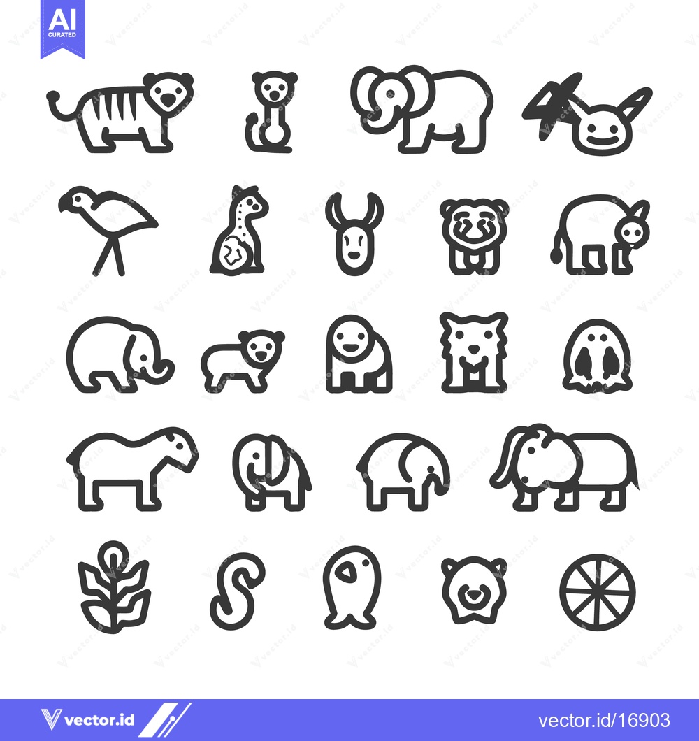 Premium Vector dari Simple line art icons representing various different animal species