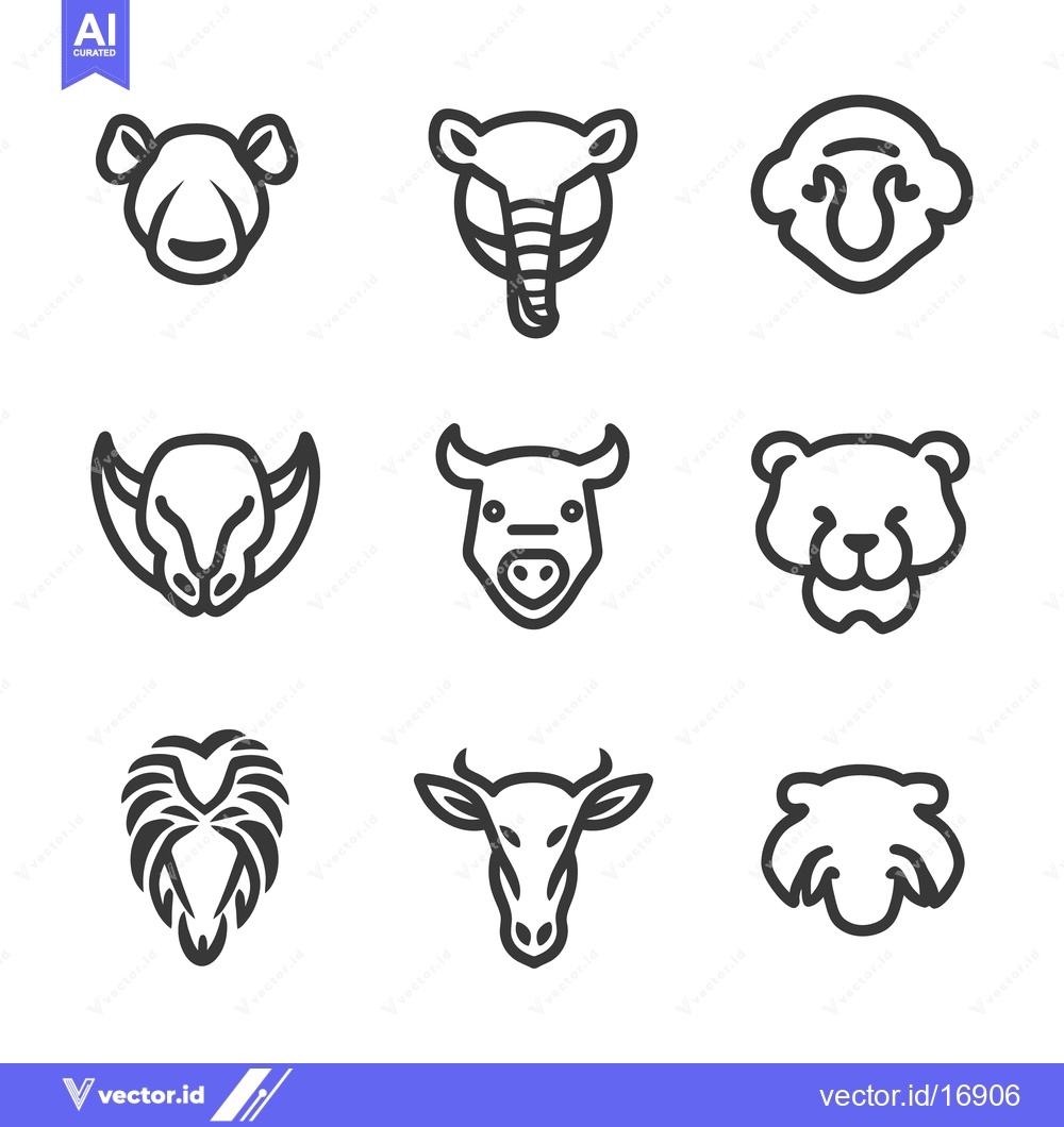 Premium Vector dari Minimalist black line drawings of various animal head icons