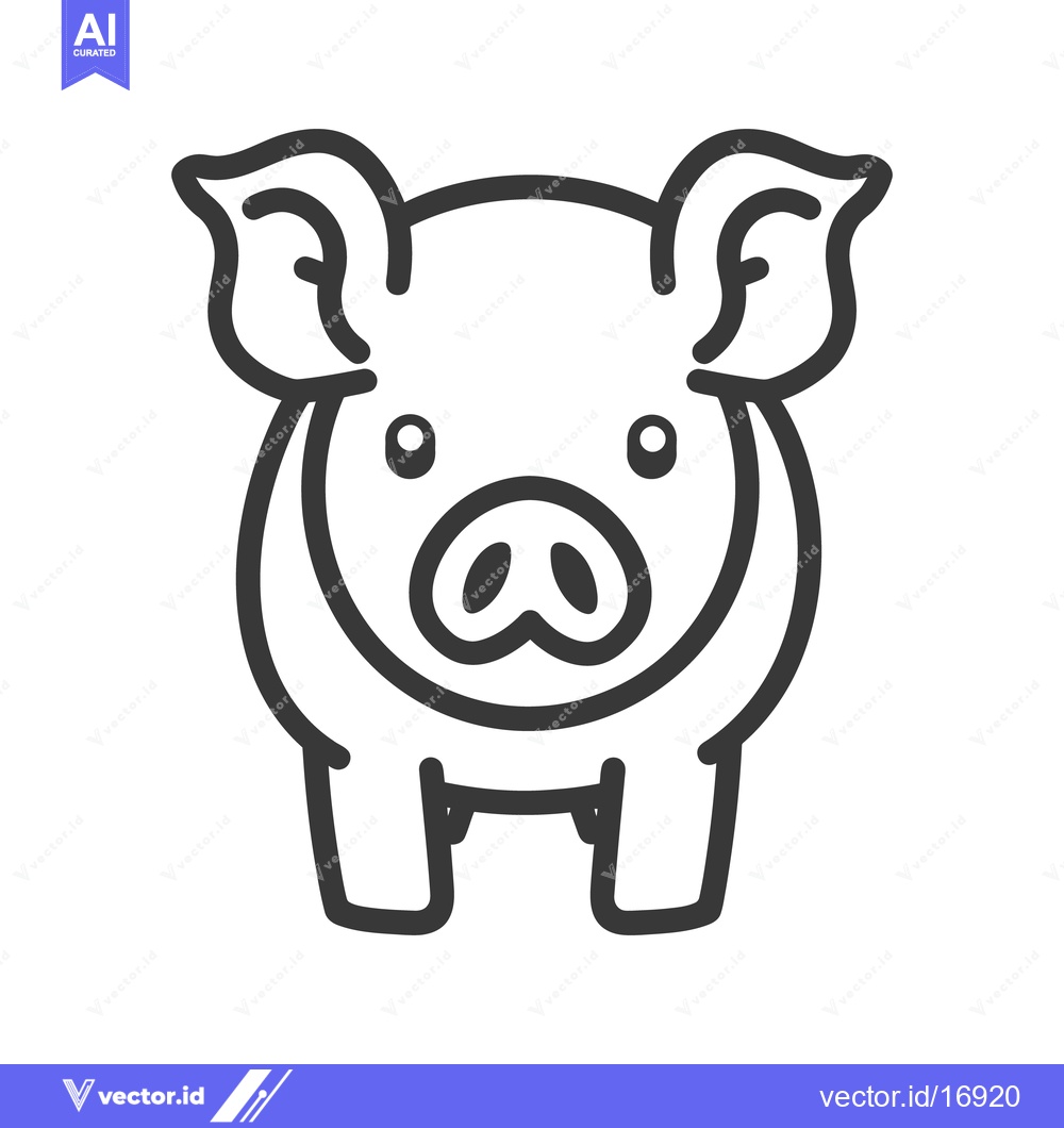 Premium Vector dari A simple cartoon outline of a cute standing farm animal pig