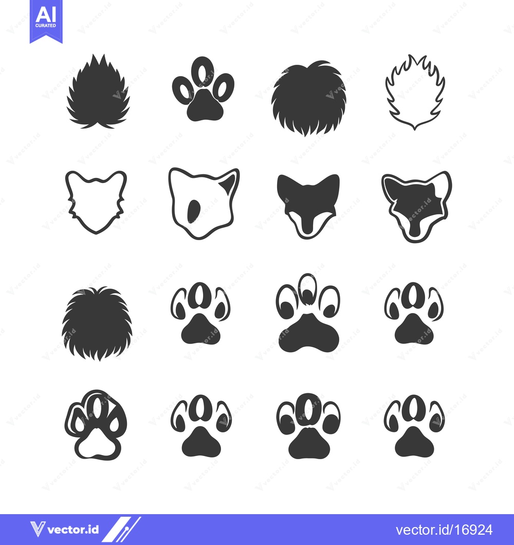 Premium Vector dari Animal Paw Prints and Heads Icons Set
