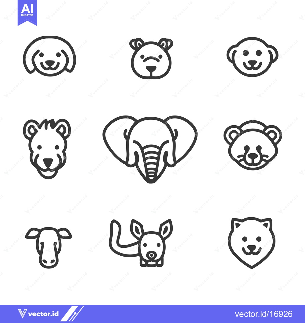 Premium Vector dari Outlined animal heads arranged on a white seamless background