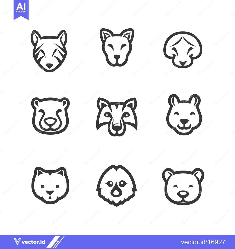 Premium Vector dari Simple line art drawings depicting diverse animal faces in a grid