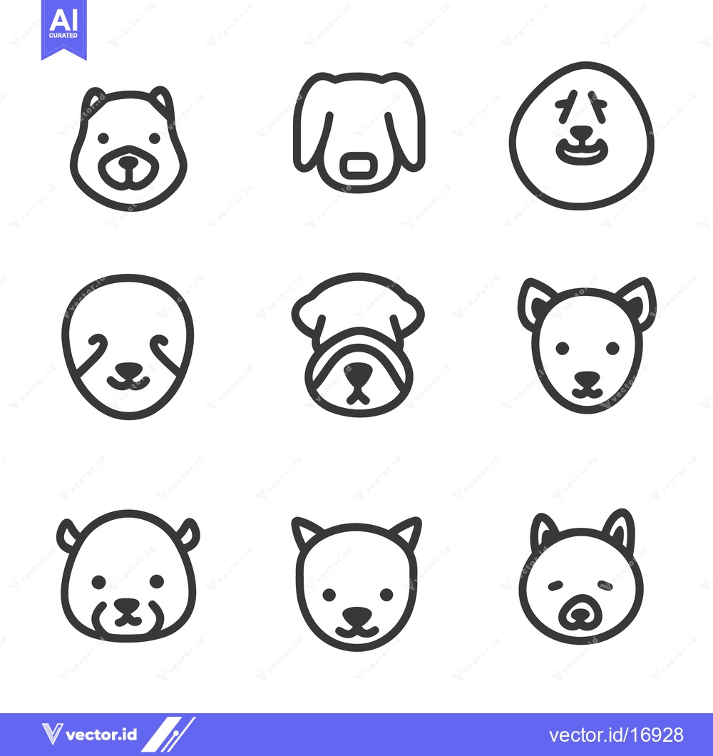 Premium Vector dari Nine simple illustrations of dog faces with varying designs and expres
