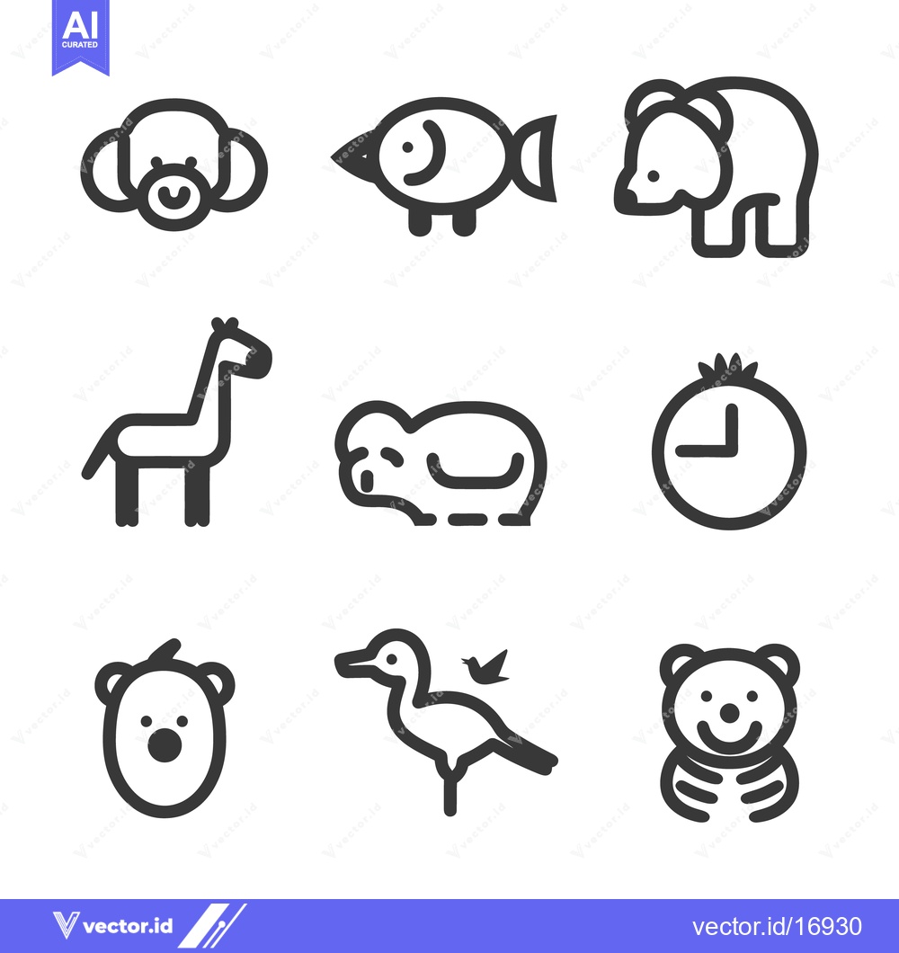 Premium Vector of Various animal and object icons are presented on a white background