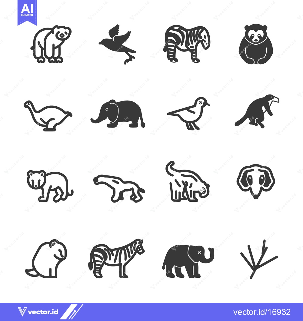 Premium Vector of Various stylized illustrations of different wild animals and a bird