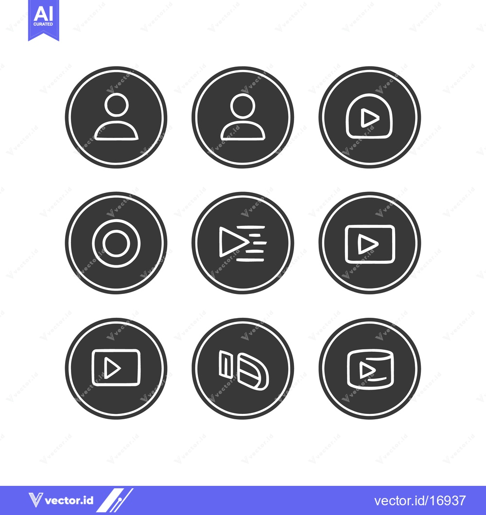 Premium Vector dari Minimalist Icon Set: User, Play, and Settings in Dark Gray Circles