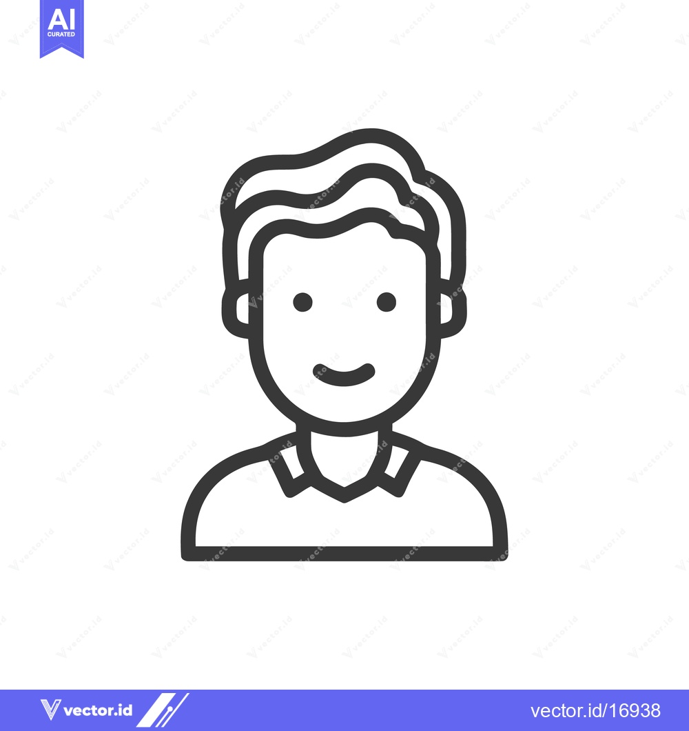 Premium Vector dari Minimalist Man Icon: Smiling Face, Wavy Hair, Polo Shirt, Outline Styl