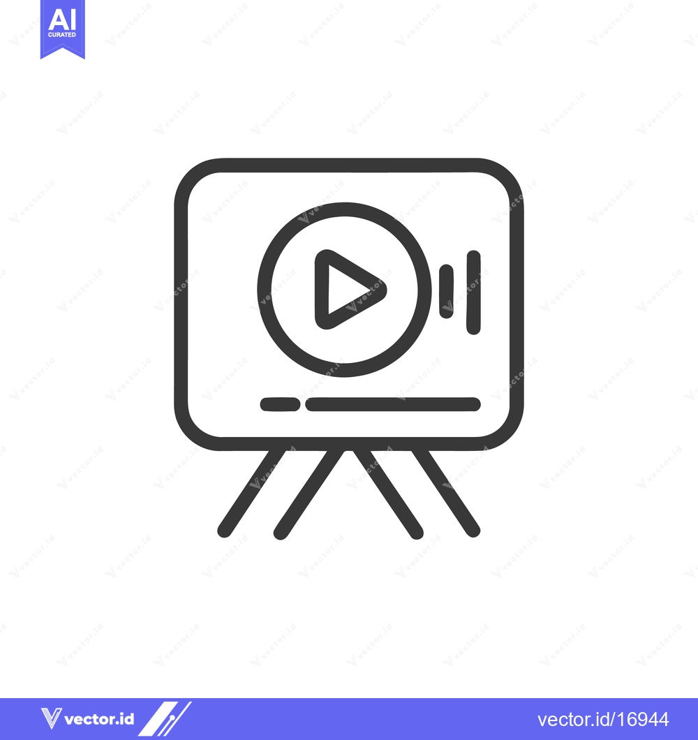 Premium Vector dari Minimalist Video Player Icon on Stand, Outline Style, Media Presentati