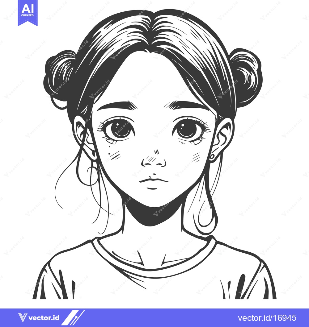 Premium Vector of A portrait image depicting a young girl with two hair buns