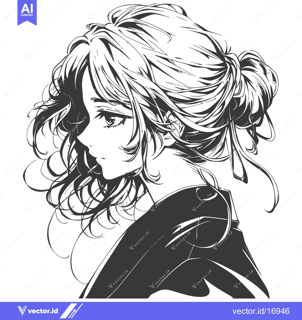 Premium Vector dari A black and white portrait of an anime style woman