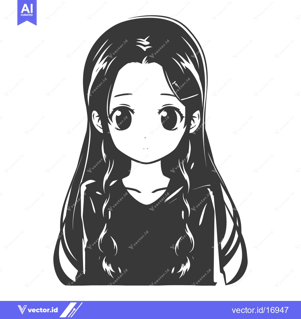 Premium Vector dari A black and white illustration of a young anime style woman