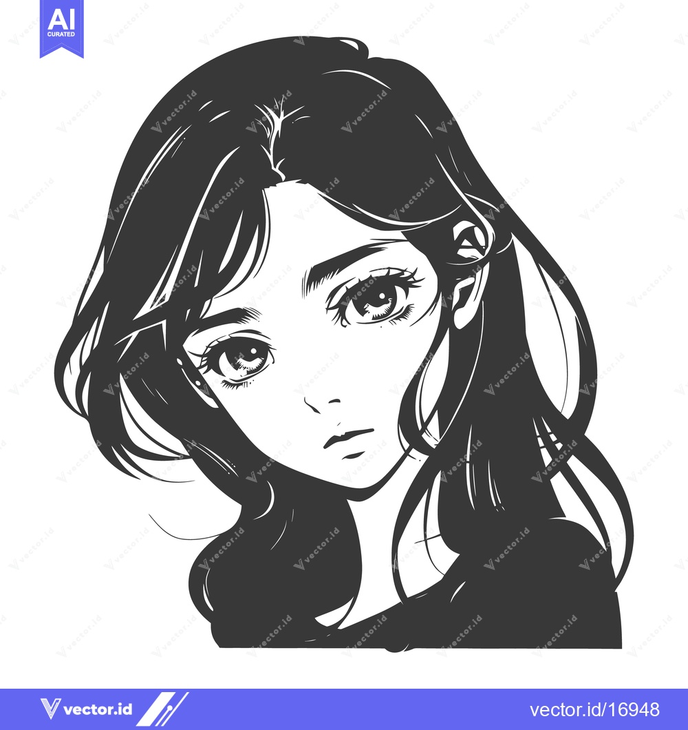 Premium Vector dari Black and white illustration of a young womans face