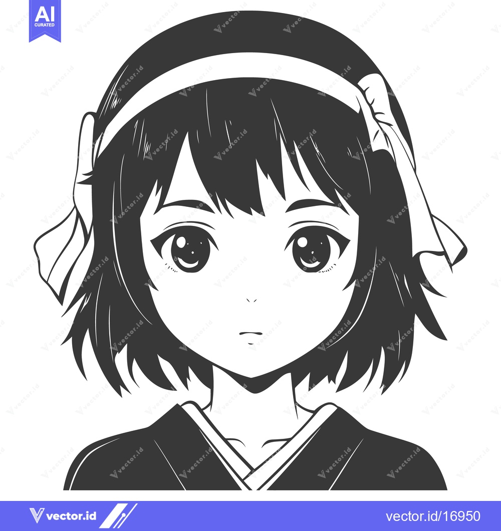 Premium Vector dari A simple black and white illustration of an anime style girl