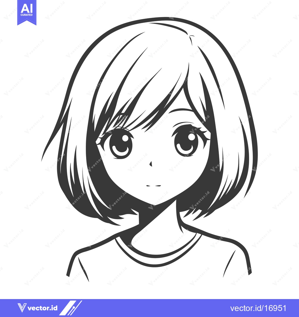 Premium Vector dari A simple black and white drawing of an anime style girl