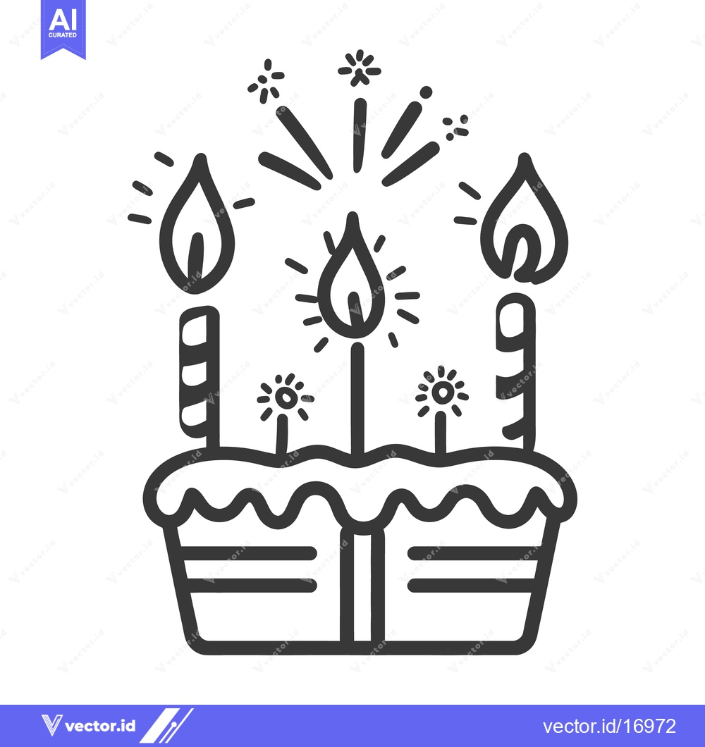 Premium Vector of A Simple Hand Drawn Cake With Lit Candles and Fireworks