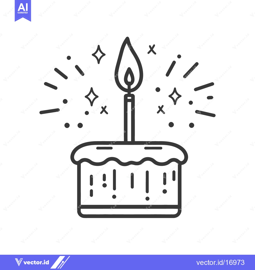 Premium Vector of Simple illustration of a cake with lit candle and sparkles