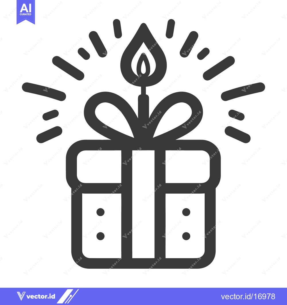 Premium Vector of A lit birthday candle rests upon a wrapped gift box