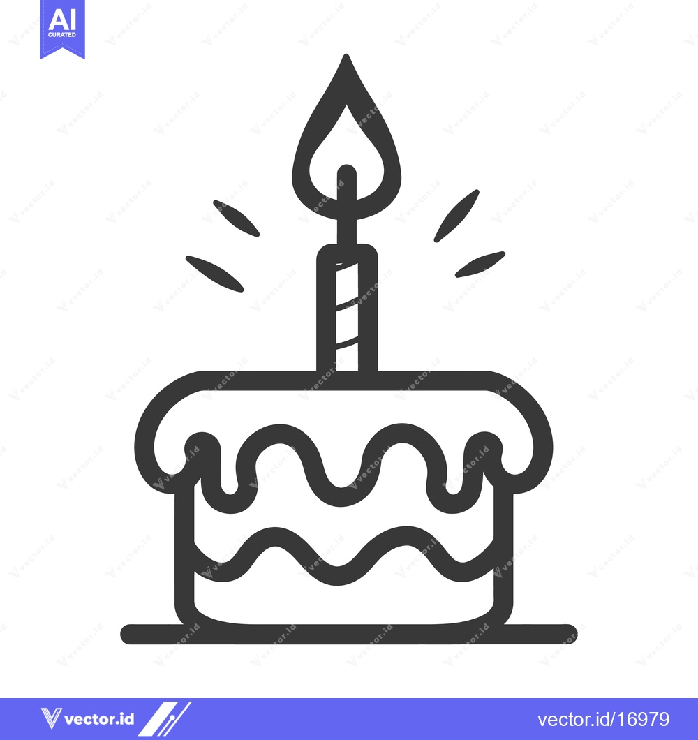 Premium Vector dari A simple line drawing of a frosted cake with candle