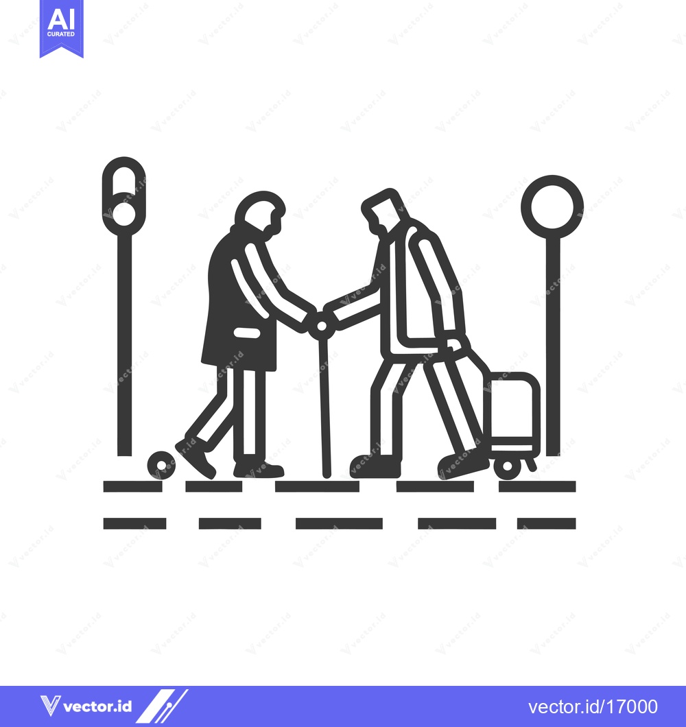 Premium Vector of An older man is being helped to cross a street by a younger man