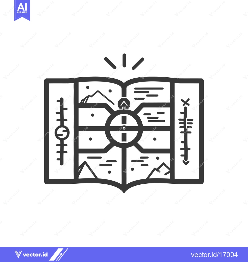 Premium Vector dari An Open Book with a Map and Compass in the Center