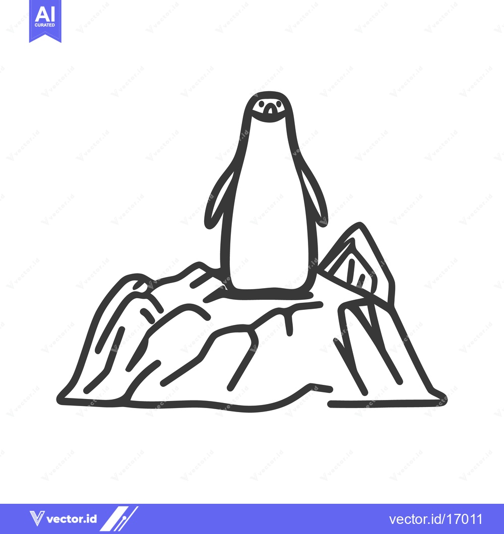 Premium Vector of A single black and white penguin standing on an icy rock formation