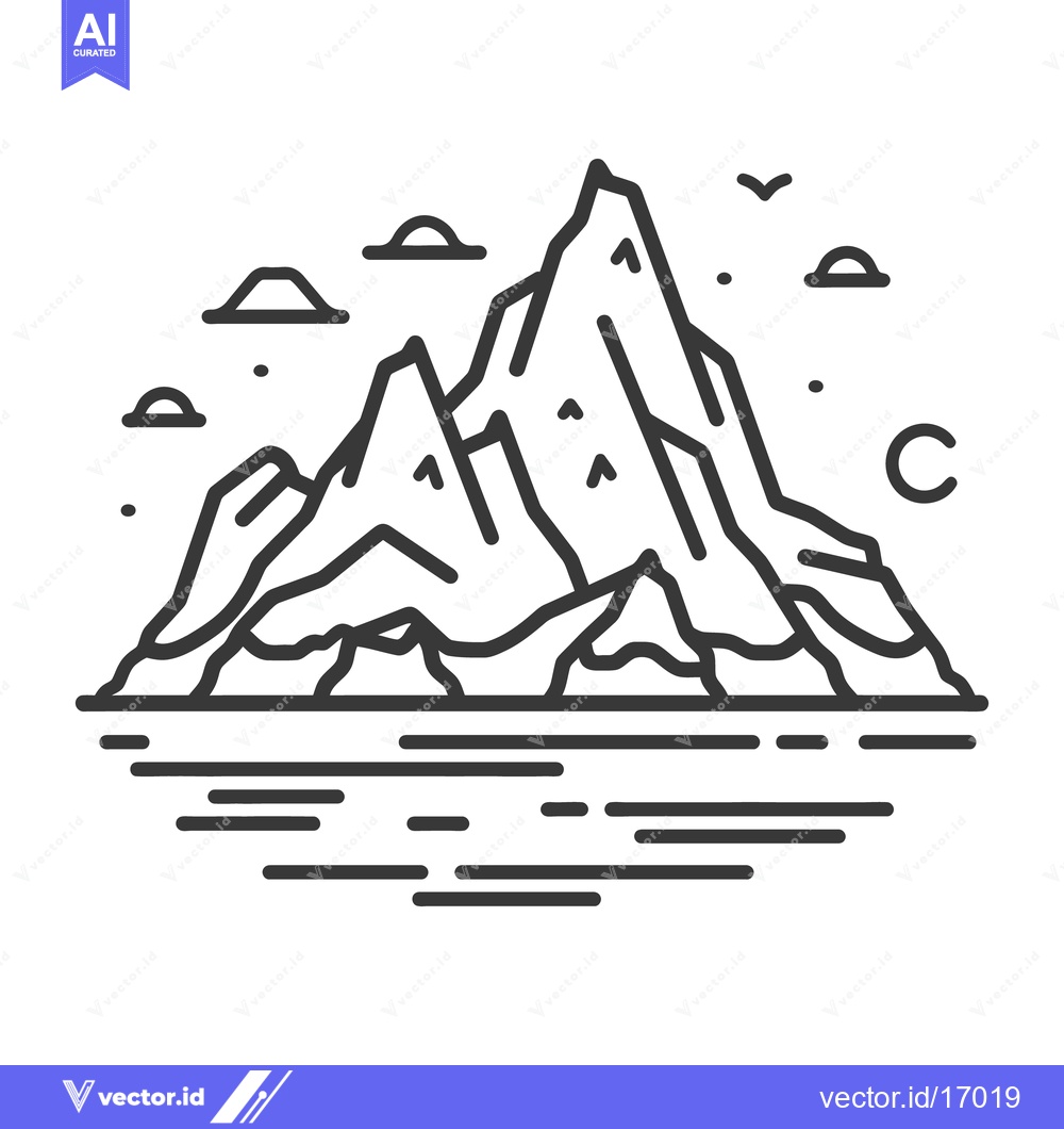 Premium Vector dari Simple black and white illustration of mountains and water