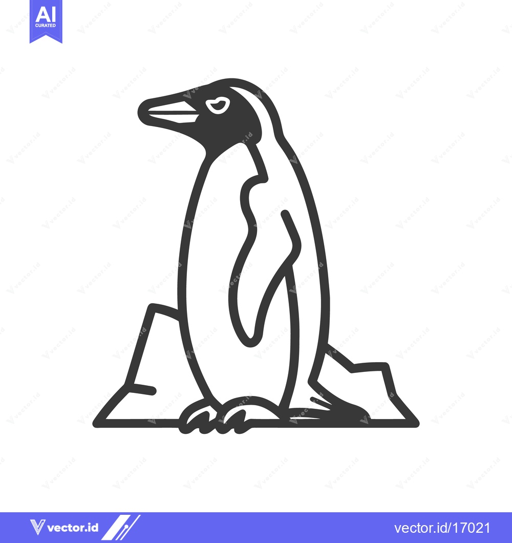 Premium Vector of A minimalist outline illustration of a penguin perched on an iceberg