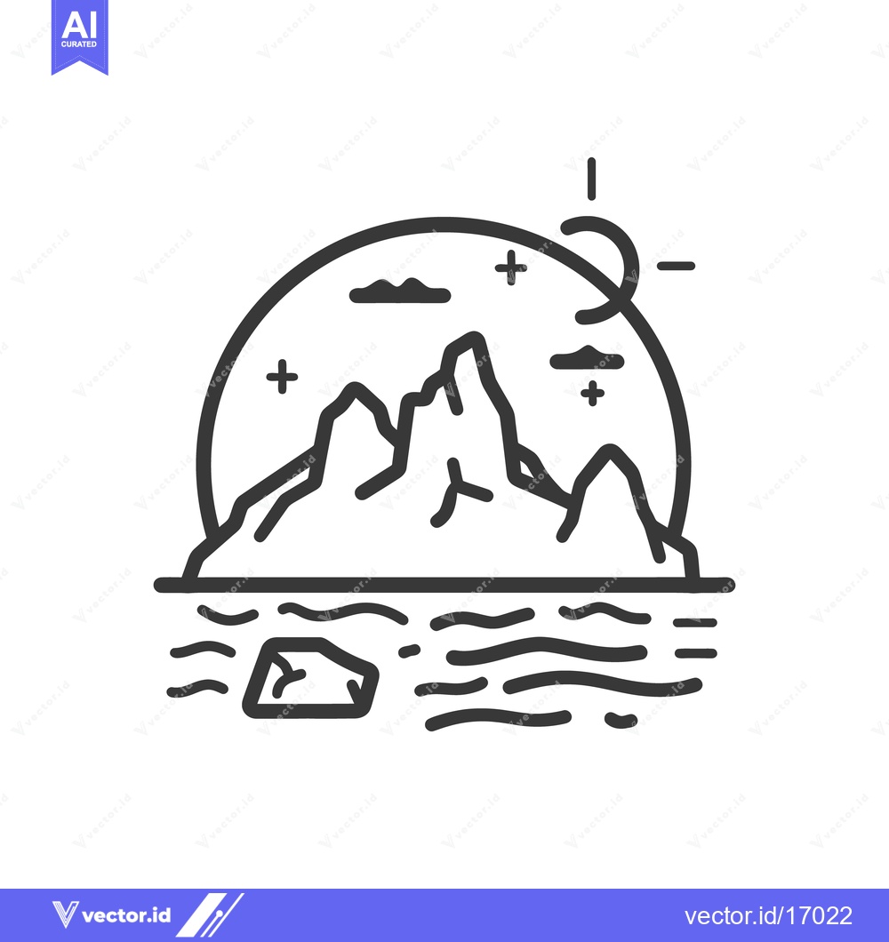 Premium Vector dari A stylized black and white image depicts mountains and the ocean