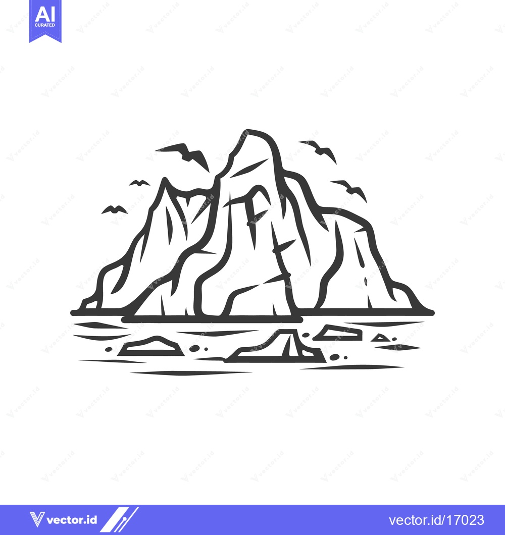 Premium Vector dari An illustrated black and white scene of an iceberg and birds