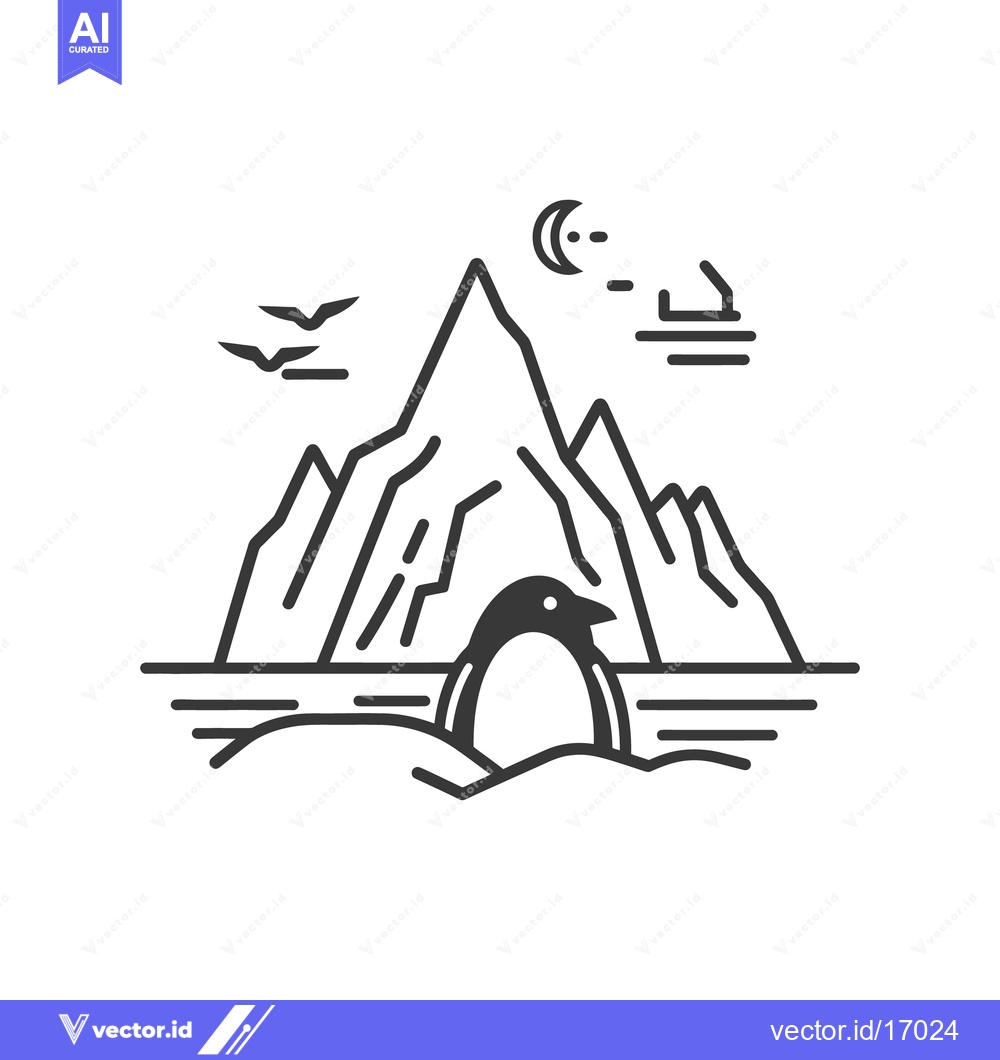 Premium Vector dari A solitary penguin stands facing majestic mountains under a night sky