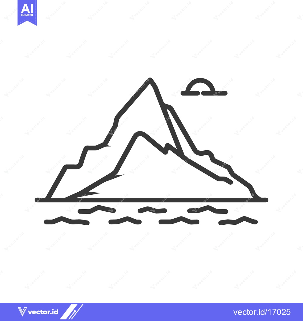 Premium Vector of A mountain range rises above ocean waves with a sun above them