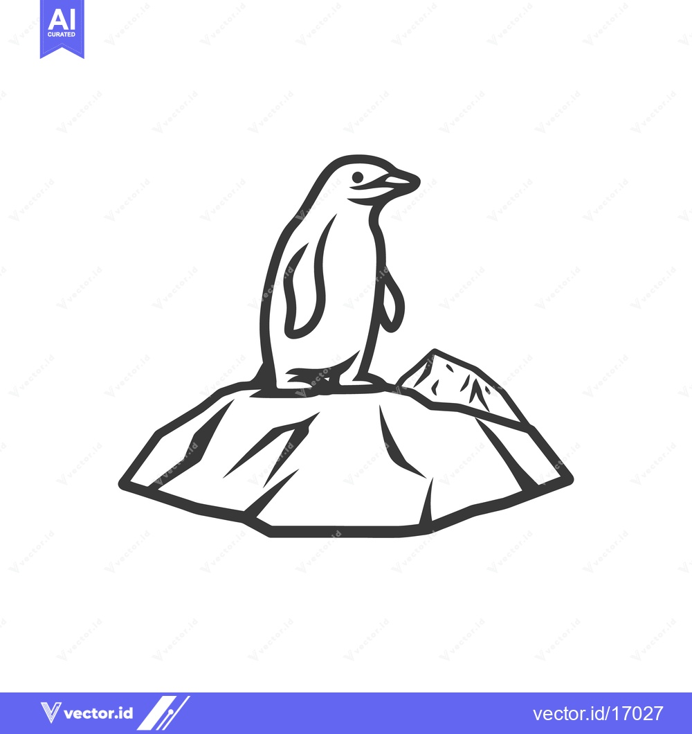 Premium Vector of An illustration depicts a penguin standing on a small icy iceberg