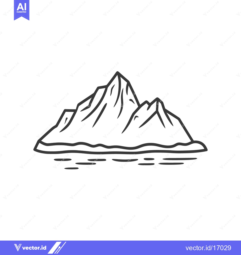 Premium Vector dari A detailed outline depiction of mountain peaks over water